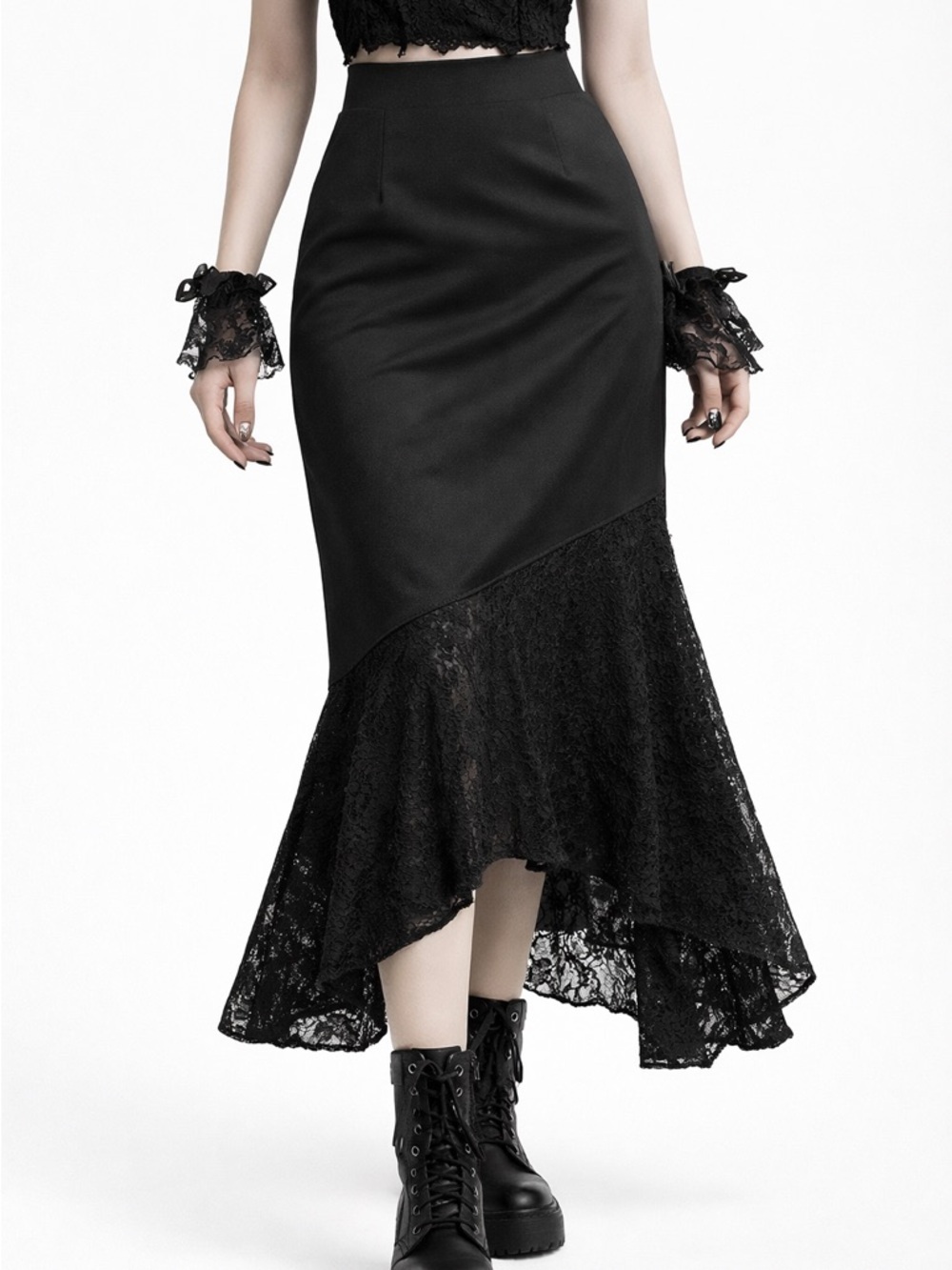 🇨🇦 Vintage 90s klaxon Collection Black Asymmetrical Lace Skirt Midi